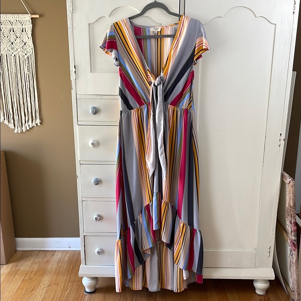 UMGEE Dress Asymmetrical 
Multicolor boho Striped Hi Low maxi M